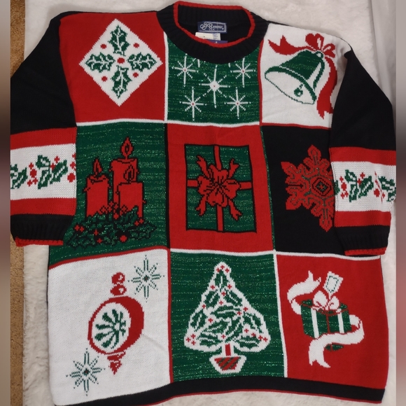 VINTAGE JJ BROWNE NWT Women's Red/Black/White/Green Holiday Sweater Size 2X - Picture 5 of 11